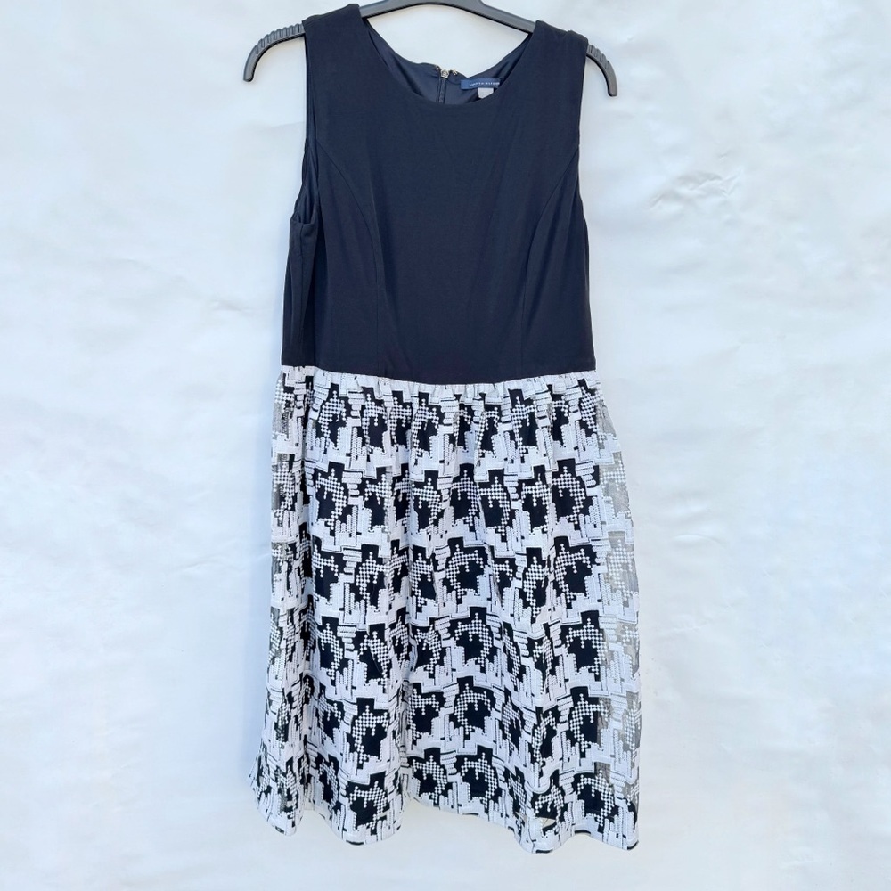 Tommy Hilfiger // black, white abstract geo print overlay dress size 10 dr1